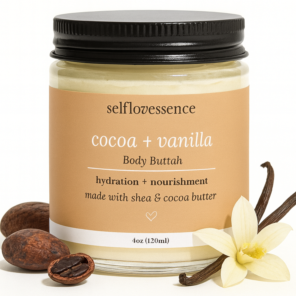 cocoa vanilla whipped body butter for soft hydrated skin